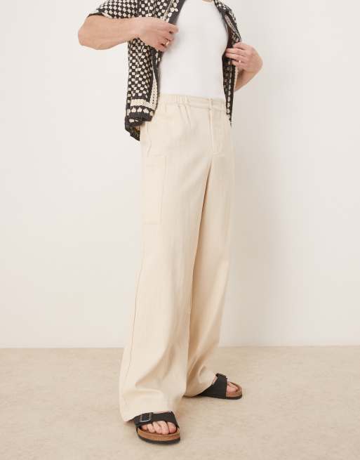 ASOS DESIGN oversized baggy linen look pants in ecru 