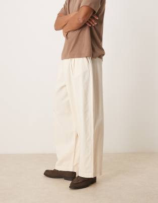 oversized baggy pants in cream with pleats-White