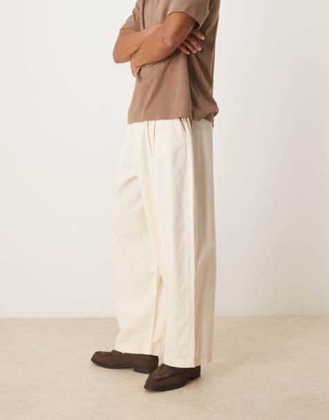 ASOS DESIGN oversized baggy pants in cream with pleats - view 1