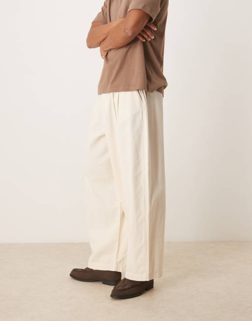 ASOS DESIGN oversized baggy pants in cream with pleats