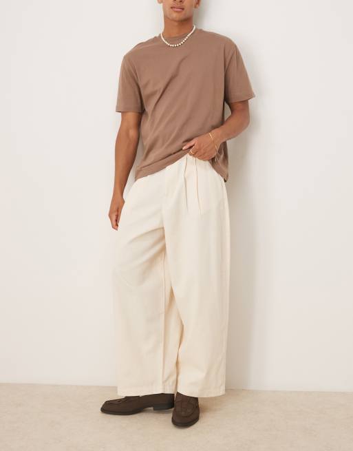 ASOS DESIGN oversized baggy pants in cream with pleats