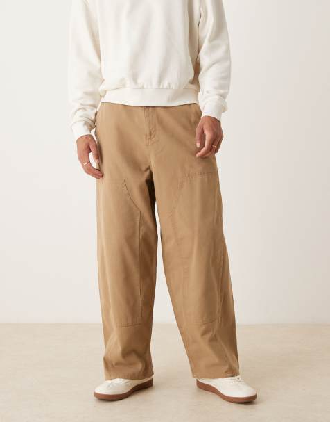 ASOS DESIGN oversized baggy pants in tan with carpenter details - view 1