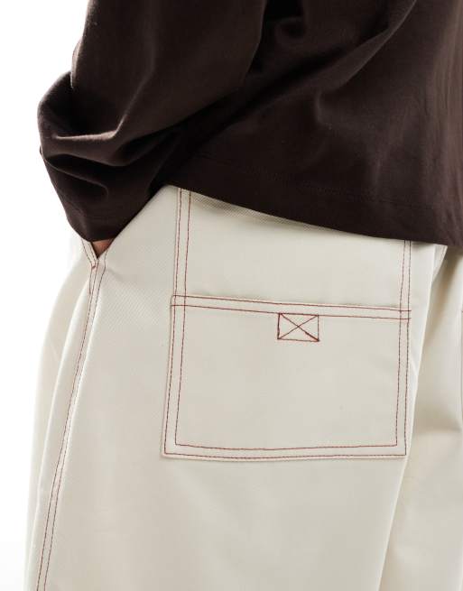ASOS DESIGN oversized balloon pants in white with contrast stitch