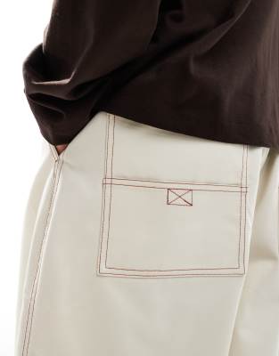 ASOS DESIGN oversized balloon pants in white with contrast stitch