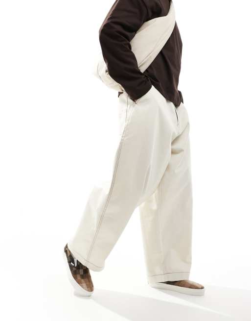 ASOS DESIGN oversized balloon pants in white with contrast stitch