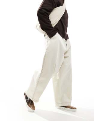 ASOS DESIGN oversized balloon pants in white with contrast stitch