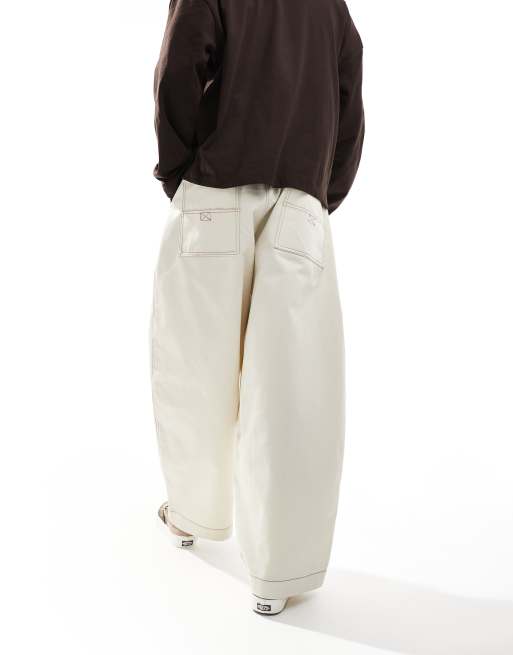 ASOS DESIGN oversized balloon pants in white with contrast stitch