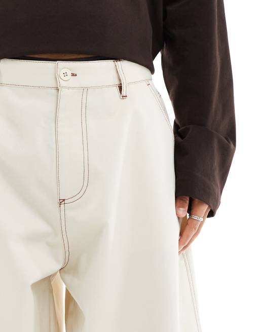 ASOS DESIGN oversized balloon pants in white with contrast stitch