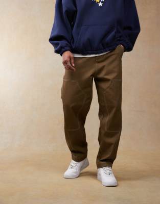 Asos Design Oversized Baggy Pants With Carpenter Details In Brown