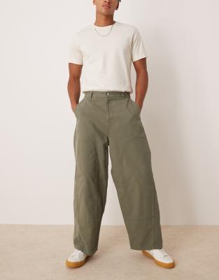 Asos Design Oversized Baggy Pants With Carpenter Details In Green