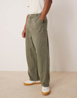 Asos Design Oversized Baggy Pants With Carpenter Details In Green
