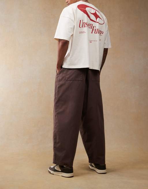ASOS DESIGN oversized baggy trouser with elasticated waist in brown  