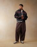 [ASOS DESIGN] ASOS DESIGN oversized baggy pants with elasticated waist in brown S BROWN