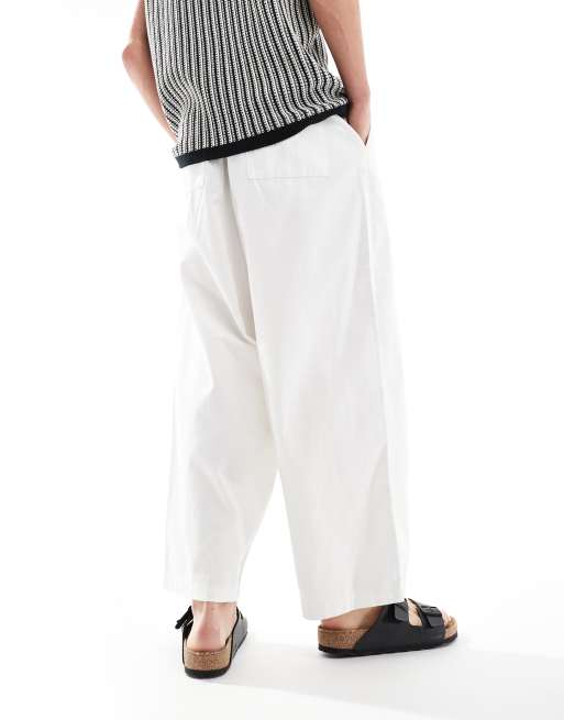ASOS DESIGN oversized baggy pants with elasticated waist in ecru , 3 of 5