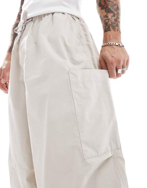 ASOS DESIGN oversized baggy parachute cargo pants in stone, 2 of 5