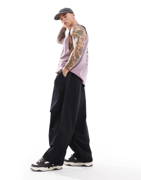 ASOS DESIGN oversized baggy parachute trouser in black - view 1