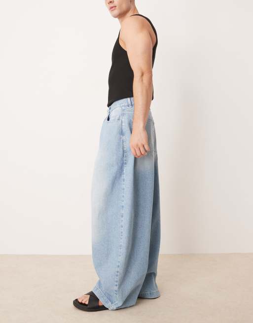 ASOS DESIGN oversized baggy pleated jeans in light wash brown