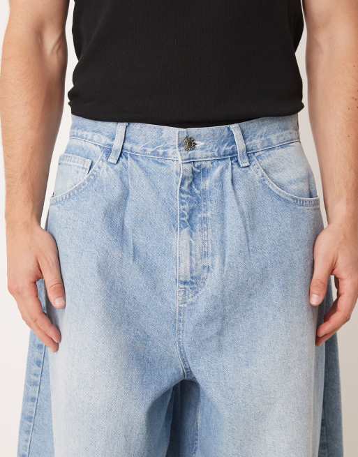 ASOS DESIGN oversized baggy pleated jeans in light wash brown