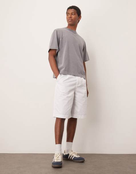 ASOS DESIGN oversized baggy pleated jorts in white - view 1