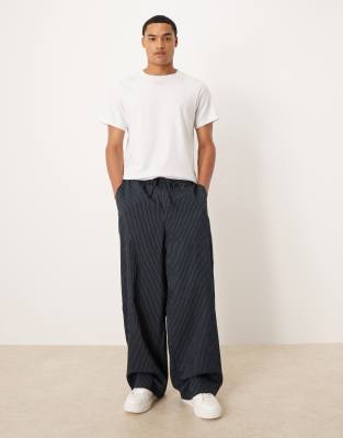 oversized baggy pull on pinstripe pants-Multi