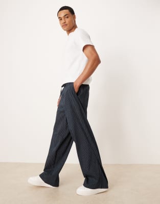 Asos Design Oversized Baggy Pull On Pinstripe Pants-multi In White