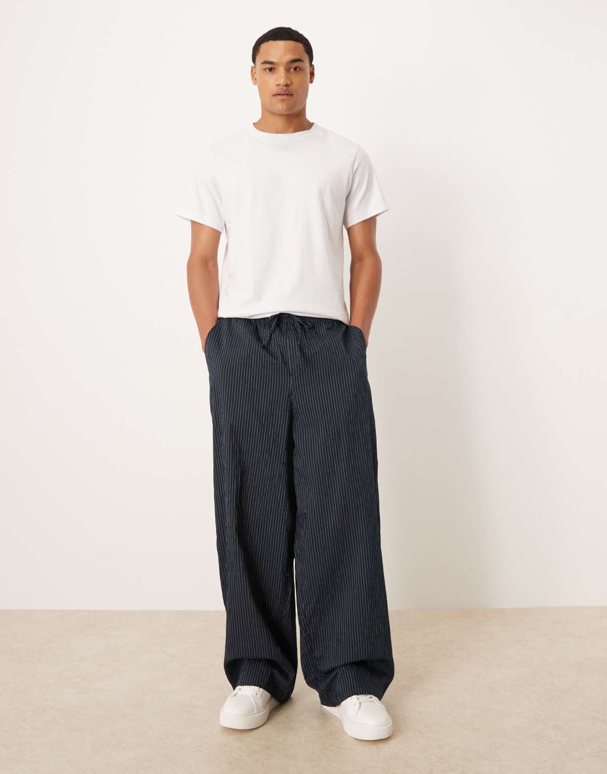 ASOS DESIGN oversized baggy pull on pinstripe trousers