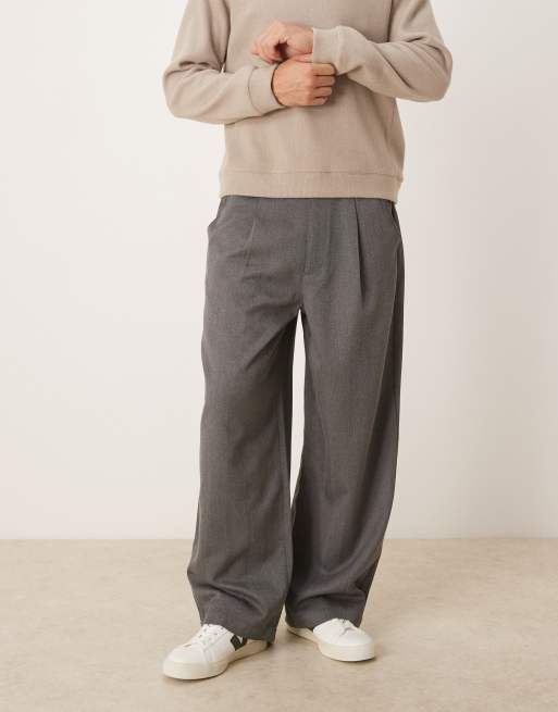 ASOS DESIGN oversized baggy pull on trousers in grey wool look