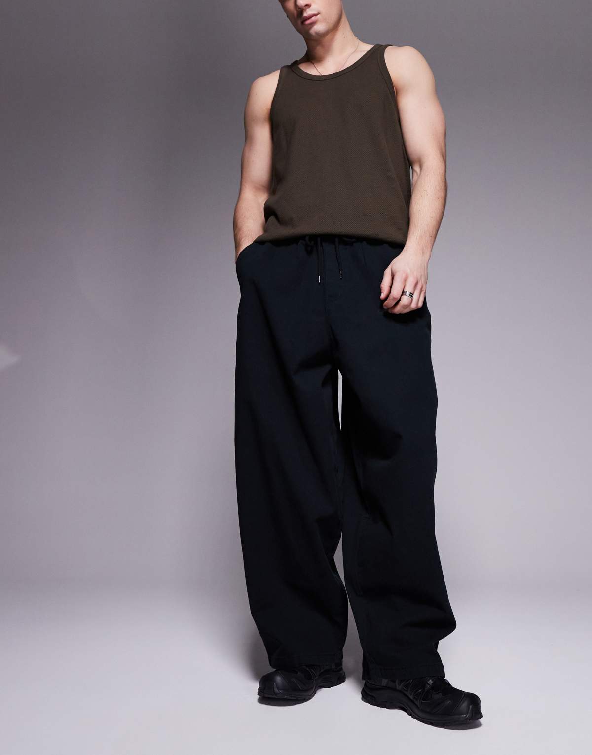 ASOS DESIGN oversized baggy trouser with elasticated waist in black