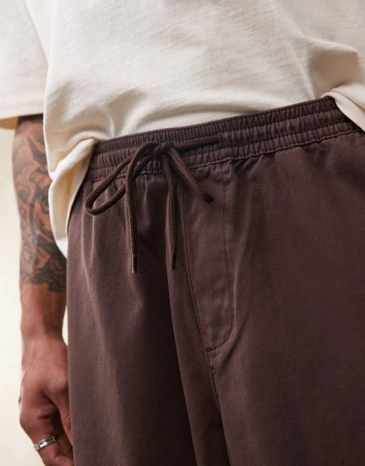 ASOS DESIGN oversized baggy trouser with elasticated waist in brown  , 5 of 5