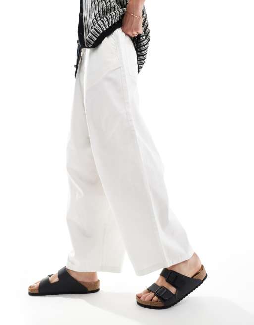 ASOS DESIGN oversized baggy trouser with elasticated waist in ecru , 4 of 5