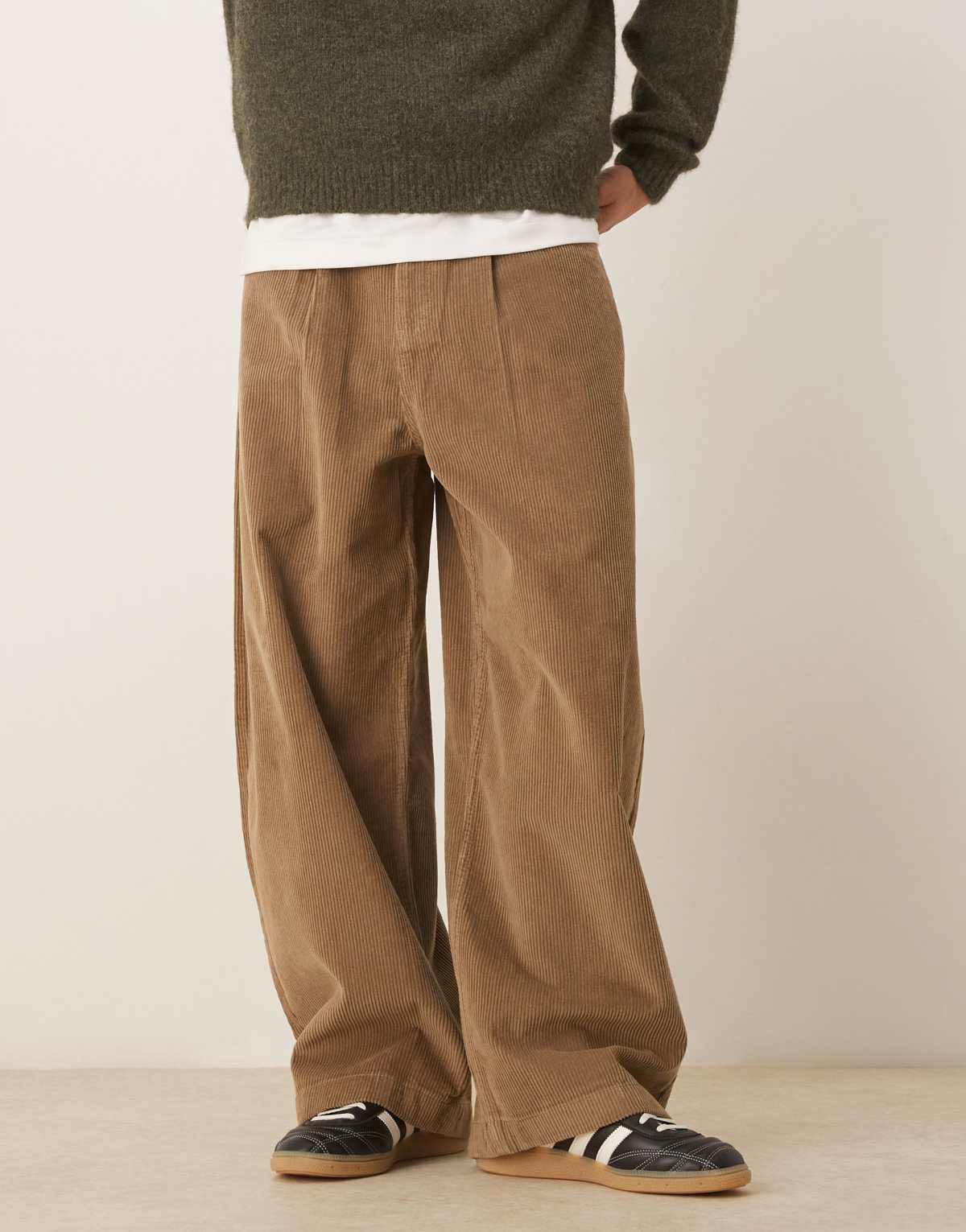 ASOS DESIGN oversized baggy trousers in beige corduroy