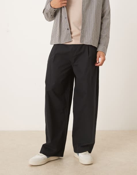 ASOS DESIGN oversized baggy trousers in black with pleats