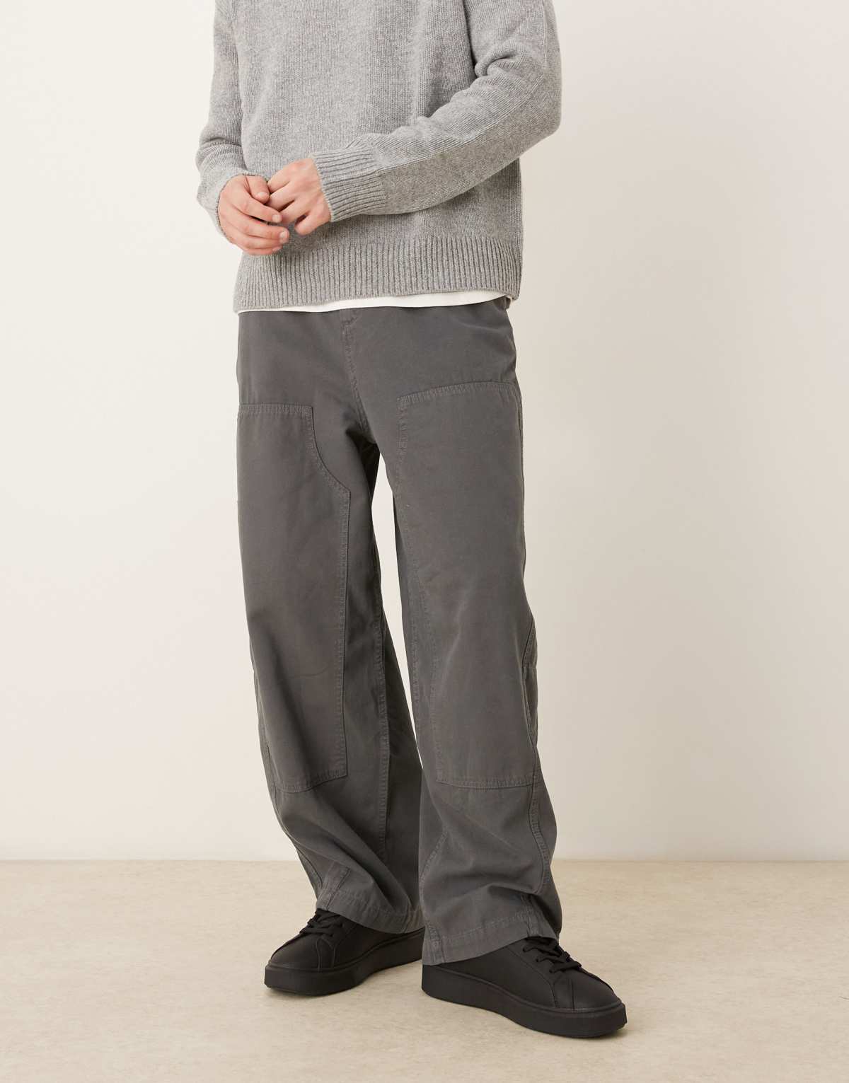 ASOS DESIGN oversized baggy trousers in grey with carpenter details