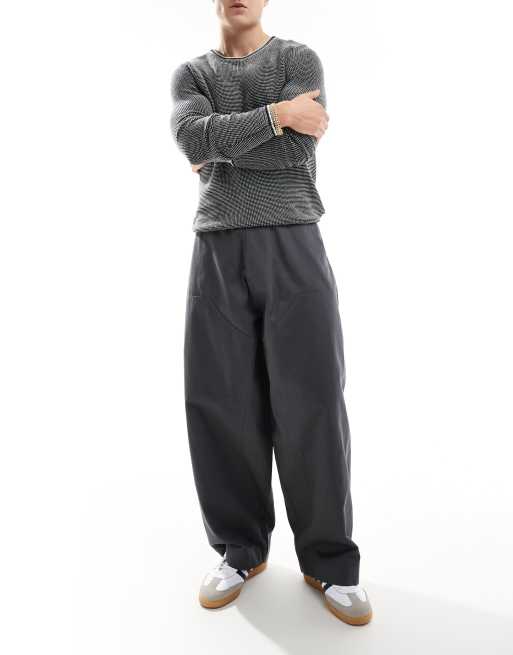 ASOS DESIGN oversized baggy with knee panels in charcoal gray canvas 