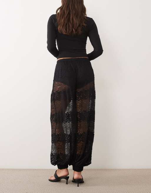 ASOS DESIGN oversized ballongbukser i blandede blonder i sort, 3 af 5