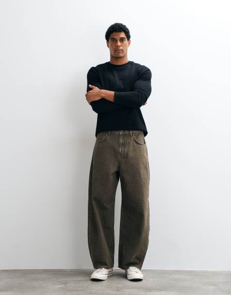 ASOS DESIGN oversized ballongjeans i tvättad brun - view 1