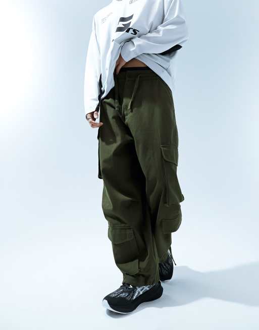 ASOS DESIGN oversized balloon canvas cargo pants in khaki | ASOS