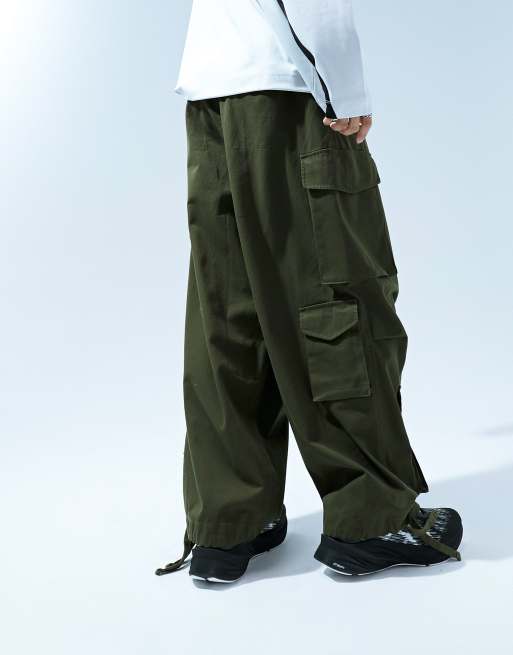 ASOS DESIGN oversized balloon canvas cargo pants in khaki | ASOS