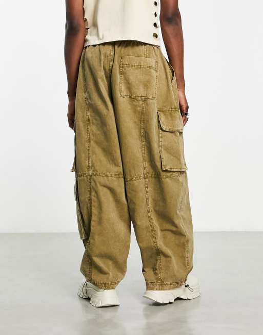 ASOS DESIGN oversized balloon cargo pants with acid wash and