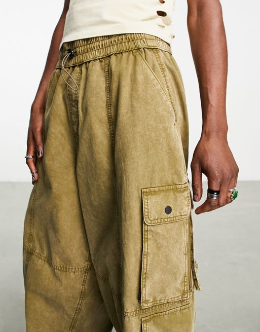 ASOS DESIGN oversized balloon cargo pants with acid wash and multipockets
