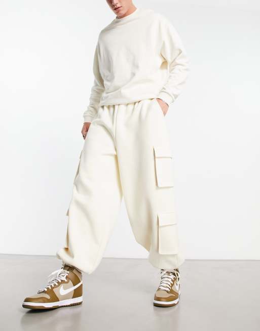 ASOS DESIGN oversized balloon cargo sweatpants in soft white