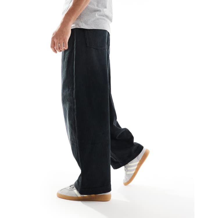 ASOS DESIGN oversized balloon cord pants in washed black | ASOS