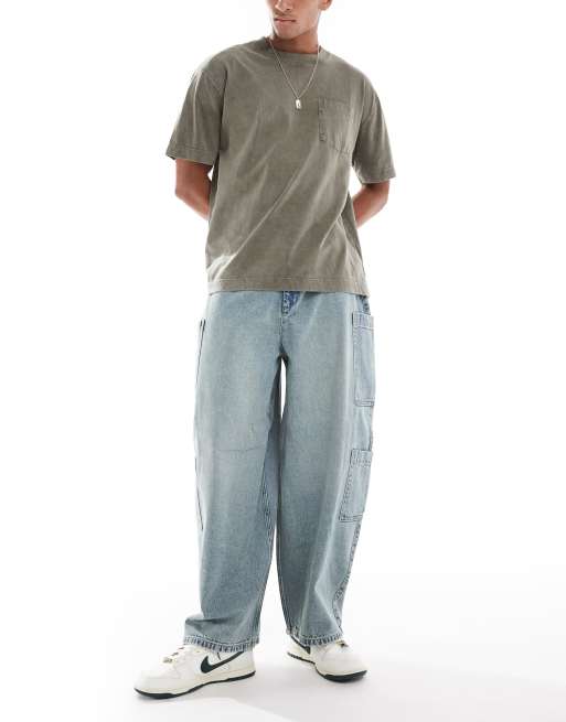 ASOS DESIGN oversized balloon jeans in bleach wash with tint and cargo pockets