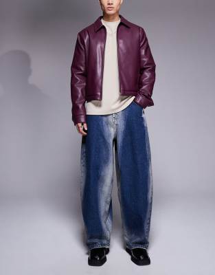 ASOS DESIGN oversized balloon jeans in mid blue with heavy wash detail