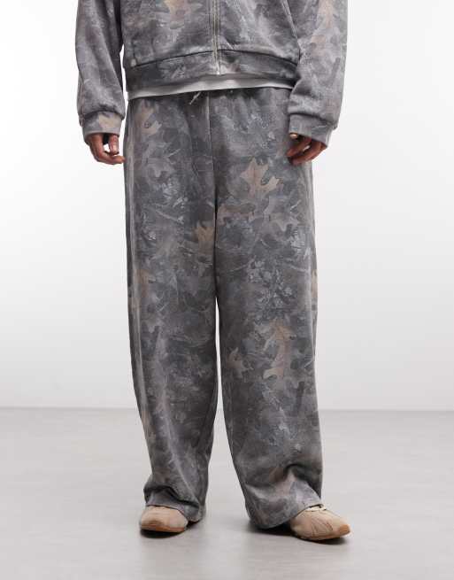 ASOS DESIGN oversized balloon jogger co-ord with wash camo in brown, 2 of 5