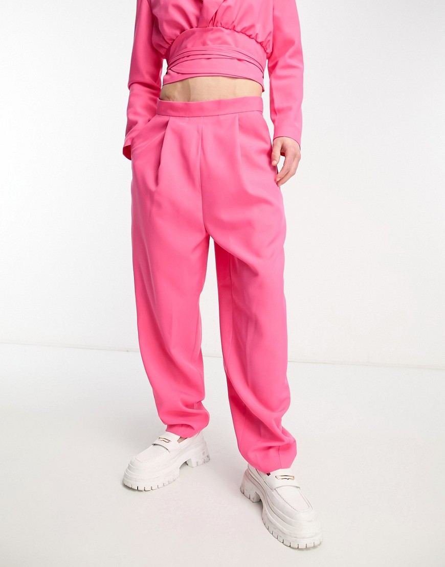 ASOS DESIGN oversized balloon lace up suit trousers in pink