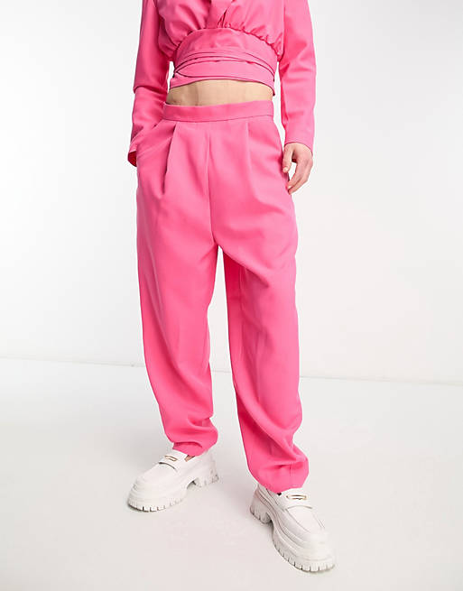 ASOS DESIGN oversized balloon lace up suit trousers in pink | ASOS