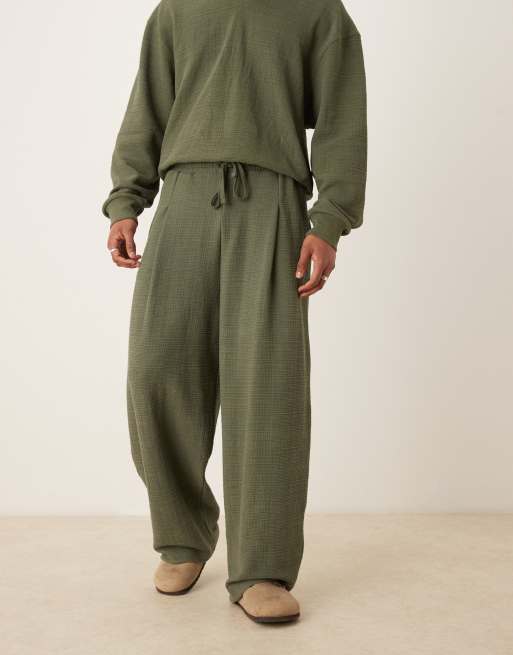 ASOS DESIGN oversized balloon linen look sweatpants in khaki green