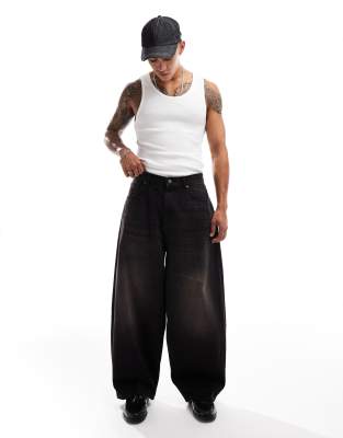 oversized balloon pants in washed black with brown tint