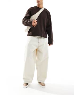 Asos Design Oversized Balloon Pants In White With Contrast Stitch